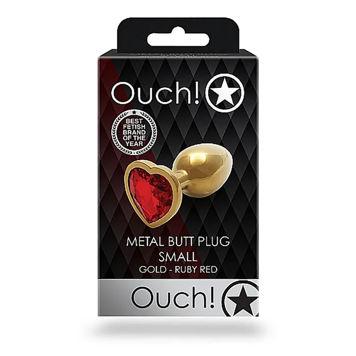 Anal Shots Ouch Heart Gem Butt Plug Small GoldRuby Red Shots