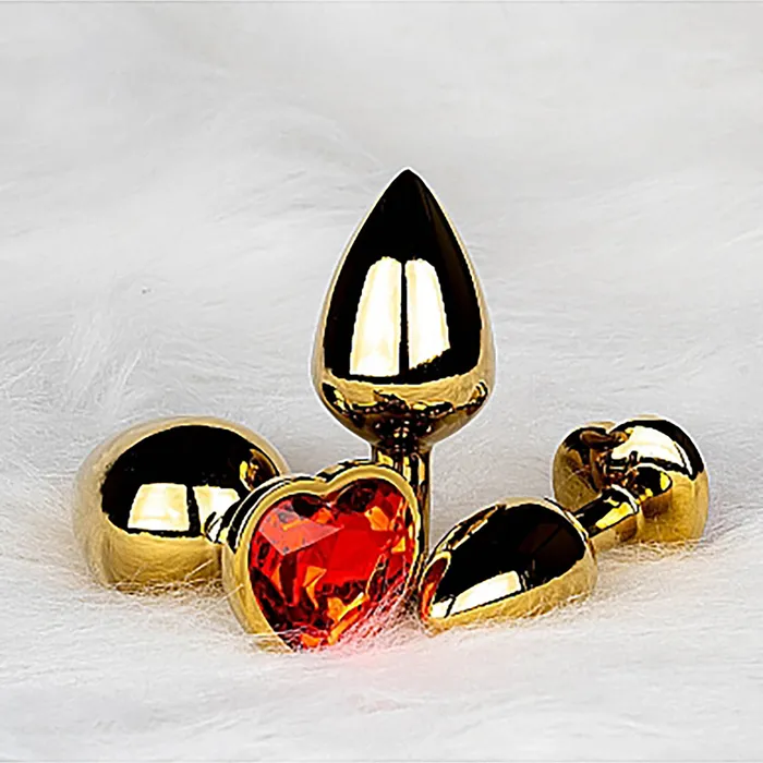 Anal Shots Ouch Heart Gem Butt Plug Small GoldRuby Red Shots