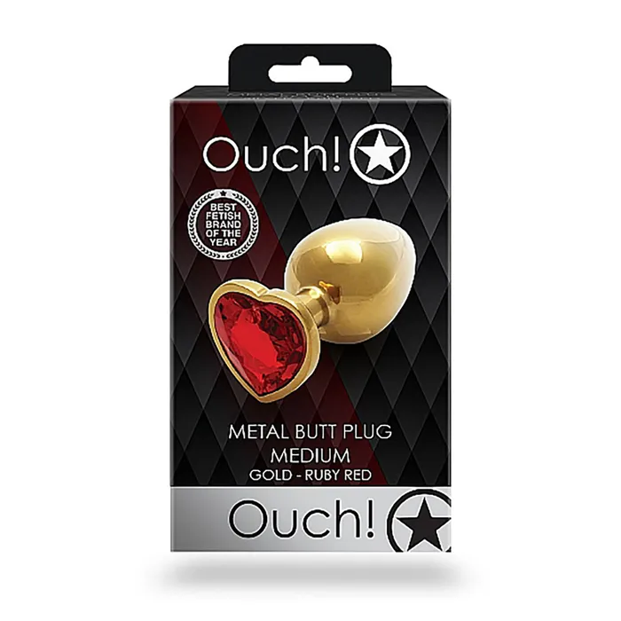 Anal Shots Ouch Heart Gem Butt Plug Small GoldRuby Red Shots