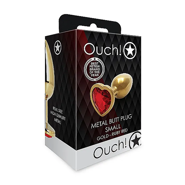 Anal Shots Ouch Heart Gem Butt Plug Small GoldRuby Red Shots