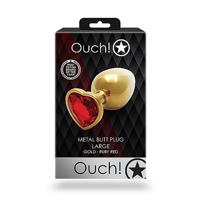 Anal Shots Ouch Heart Gem Butt Plug Small GoldRuby Red Shots