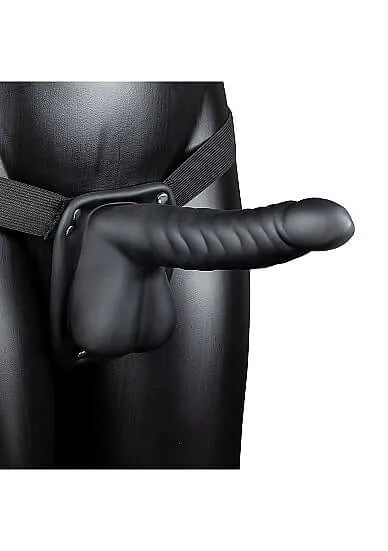 Ouch Ribbed Hollow Strap On 8 inches with Balls Black SHOTS AMERICA Female Sex Toys Ouch Ribbed Hollow Strap On 8 inches with Balls Black SHOTS AMERICA Female Sex Toys