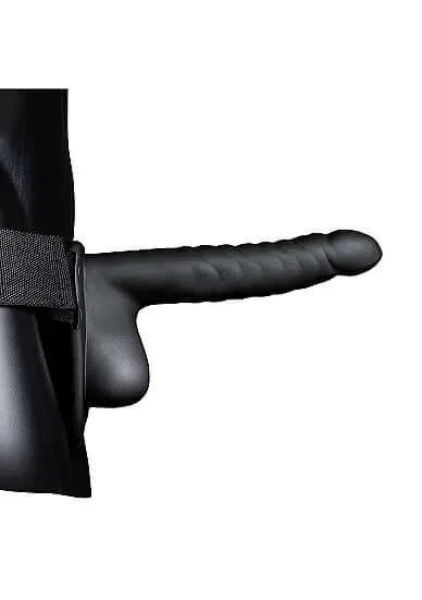 Ouch Ribbed Hollow Strap On 8 inches with Balls Black SHOTS AMERICA Female Sex Toys