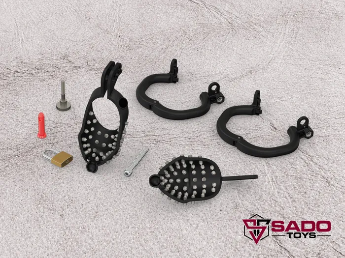 Male Sex Toys Ballistic Metal Spanish Cage Chastity Device from Sado Toys