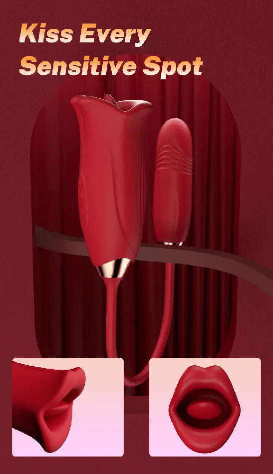 Female Sex Toys Wide Mouth Rose Vibrator with Thrusting Dildo CupidSecrets
