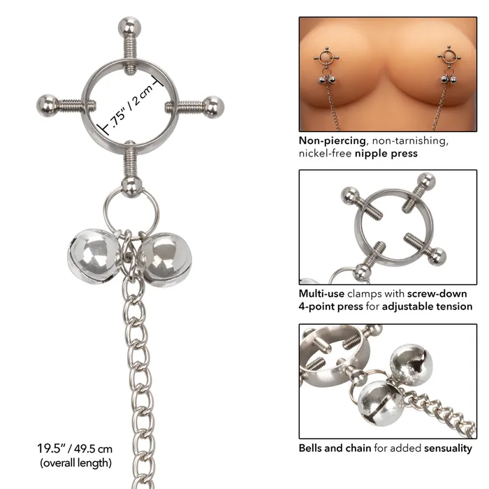 California Exotics Nipple Grips 4Point Nipple Press With Bells Nipple Clitoral Toys