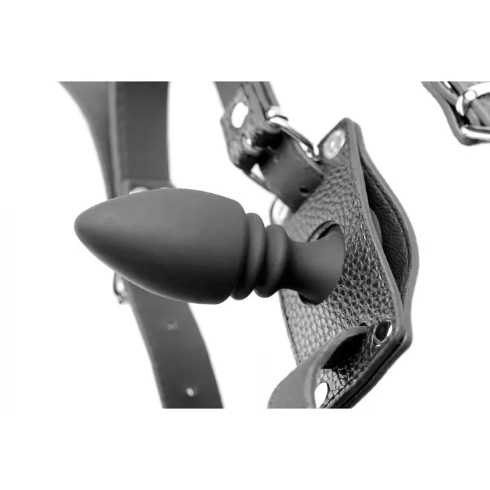 Male Sex Toys Strict Leather BDSM Male Cock Ring Harness with Silicone Anal Plug Male Sex Toys Strict Leather BDSM Male Cock Ring Harness with Silicone Anal Plug