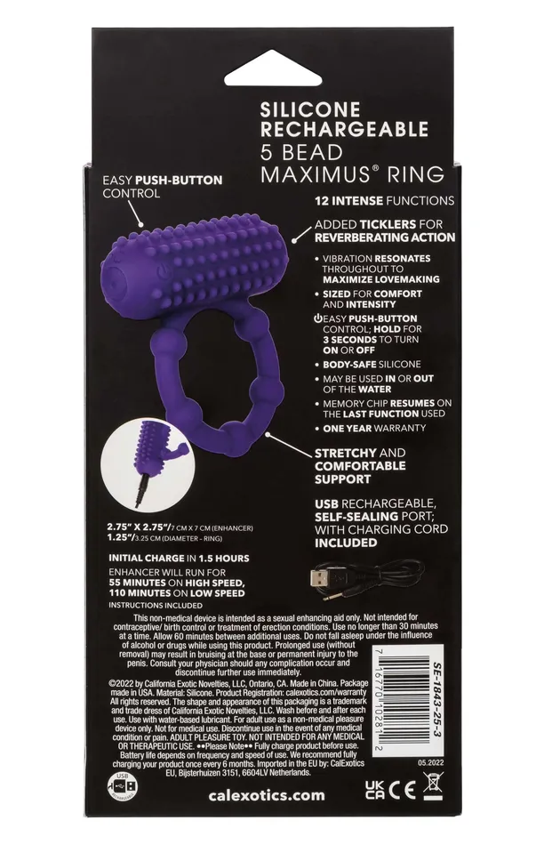 Vibrators CalExotics Silicone Rechargeable 5 Bead Maximus Ring Purple