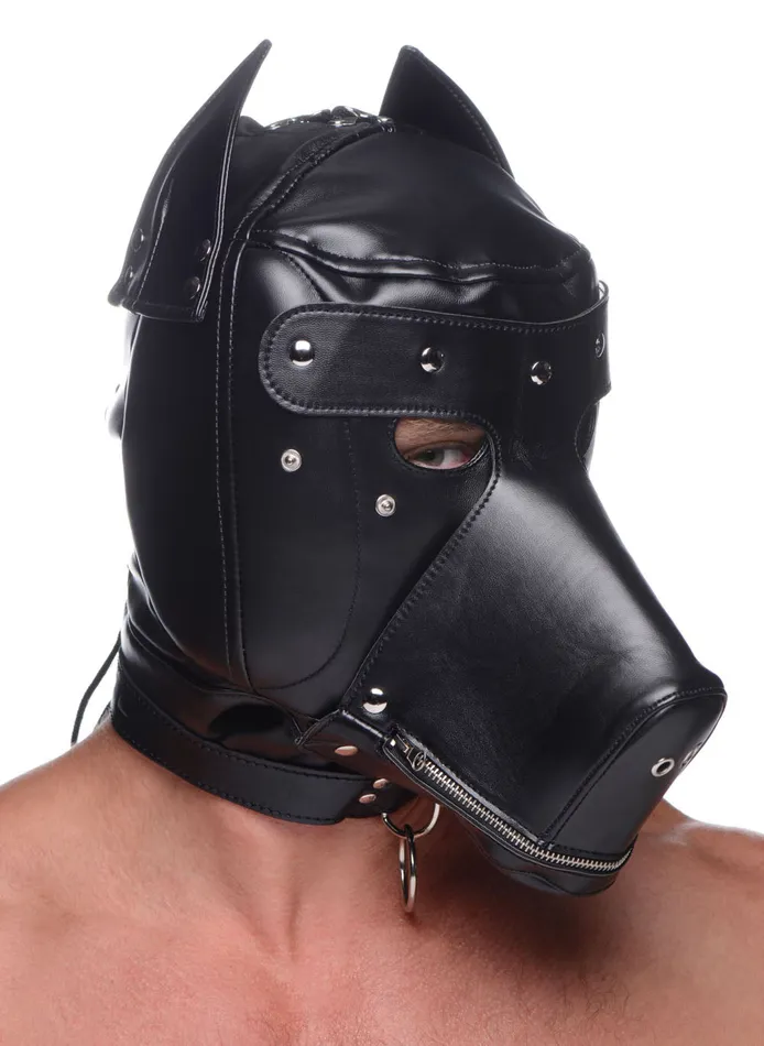Adventure Puppy BDSM Hood with SnapOn Ears and Muzzle Xr Brands Master Series Female Sex Toys