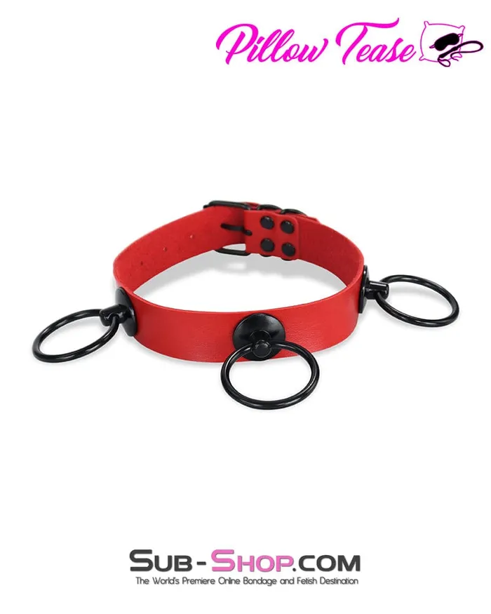 Anal Idea 1740DL Dark Restraint 3 Ring Collar with Black Hardware Red