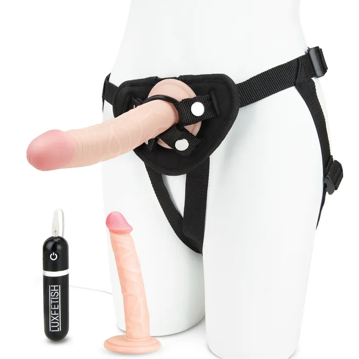 Female Sex Toys Lux Fetish 3PC StrapOn Harness Pegging Set with Realistic Dildo