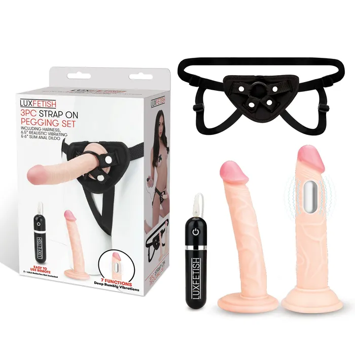 Female Sex Toys Lux Fetish 3PC StrapOn Harness Pegging Set with Realistic Dildo
