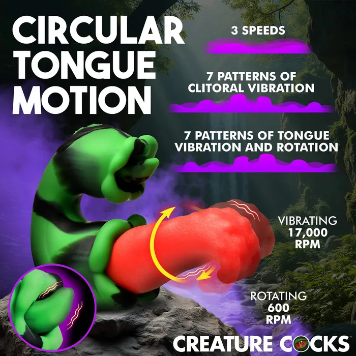 Female Sex Toys XR Brands Tongue Lasher Silicone Vibrator Green