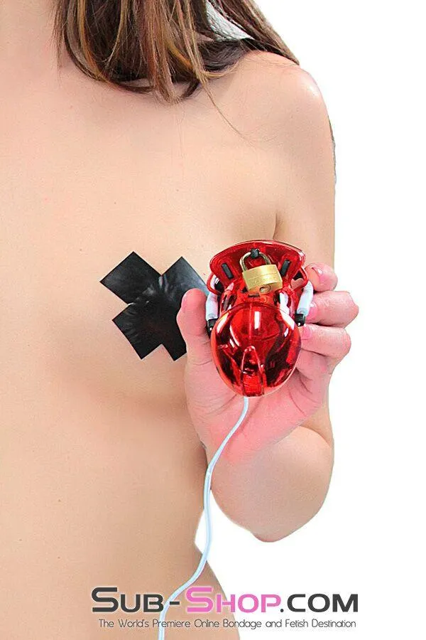 Male Sex Toys Aria 6935AR Electro Sex Locking Red Cock Cage Chastity MEGA Deal